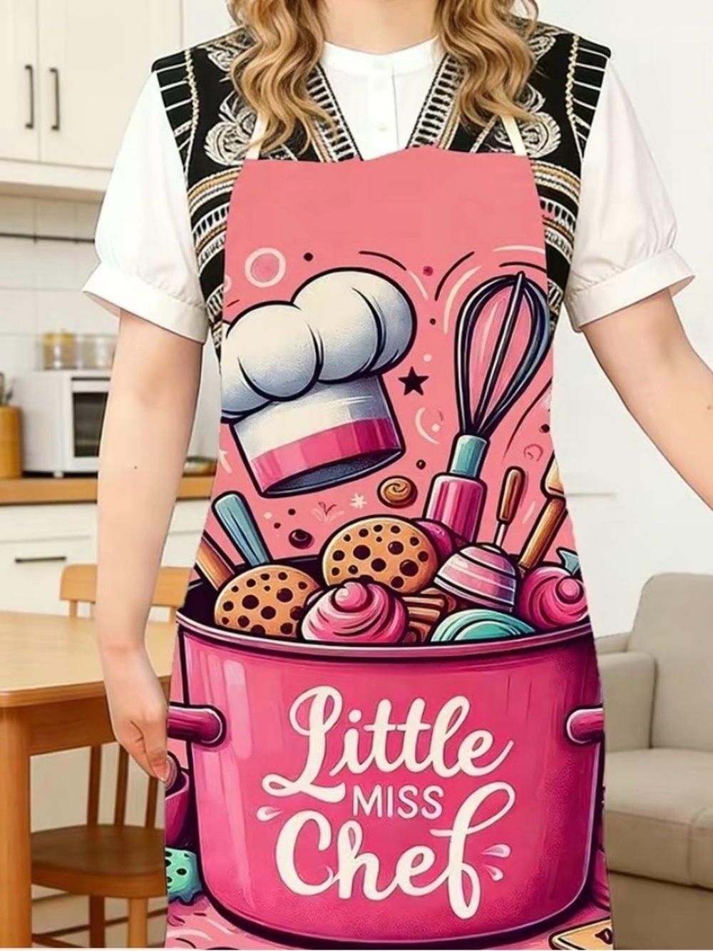 Little Miss Pink Adult Chef Apron with Baking Graphics